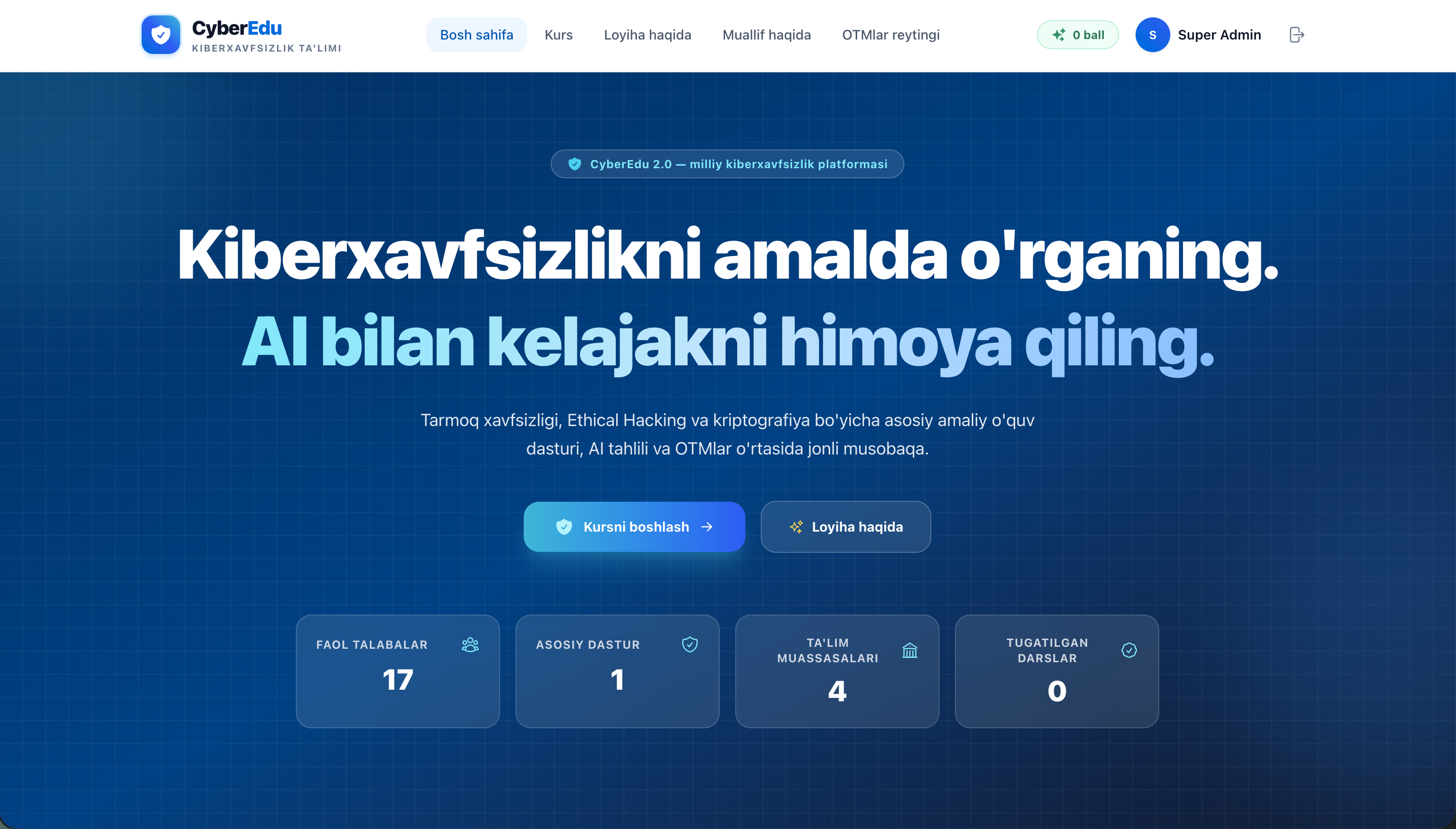 CyberEdu platformasi interfeysi